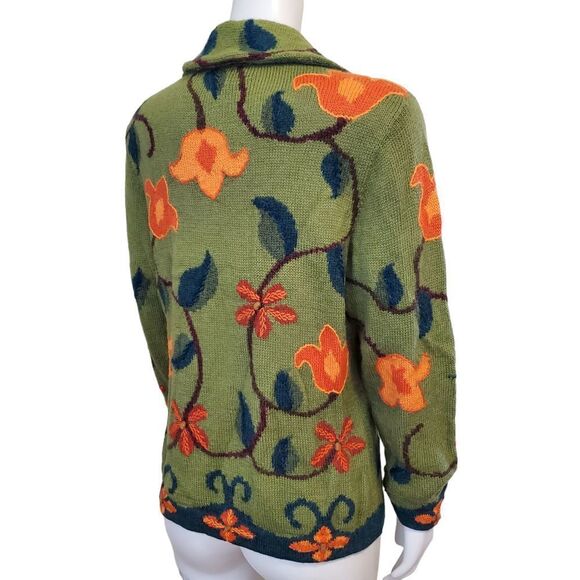 New Tey-Art ALPACA Blend Floral Embroidered Sweater Cardigan Size M Tabask #1 - Picture 4 of 8
